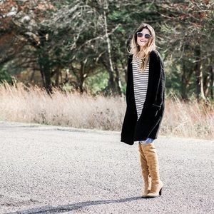 Black Oversized Classic Knit Cardigan W/ Pockets